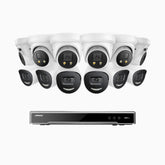 H800X - 4K 16 Kanal PoE Überwachungskamera-Set mit 6 Bullet Kameras & 6 Turm Kameras, 1/1.8'' BSI Sensor, f/1.6 Aperture (0.003 Lux), alarmierung mit sirene und blitzlicht, 2CH 4K-Dekodierungsfunktion, personen- und fahrzeugerkennung, perimeterschutz